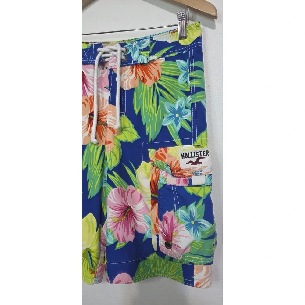 Hollister Board‎ Shorts Swim Trunks XS Hawaiian Hibiscus Beach Pool Surf Y2K EUC